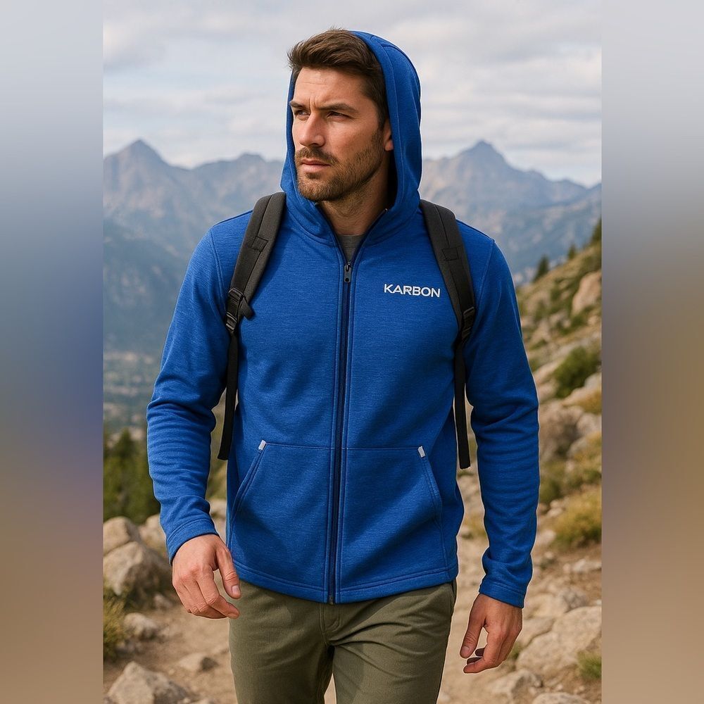Karbon scuba neck Blue Full Zip Performance Hoodie Size Medium
